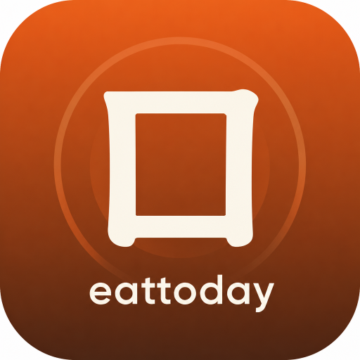 EatToday App 图标 — 白色餐盘符号与 eattoday 字标