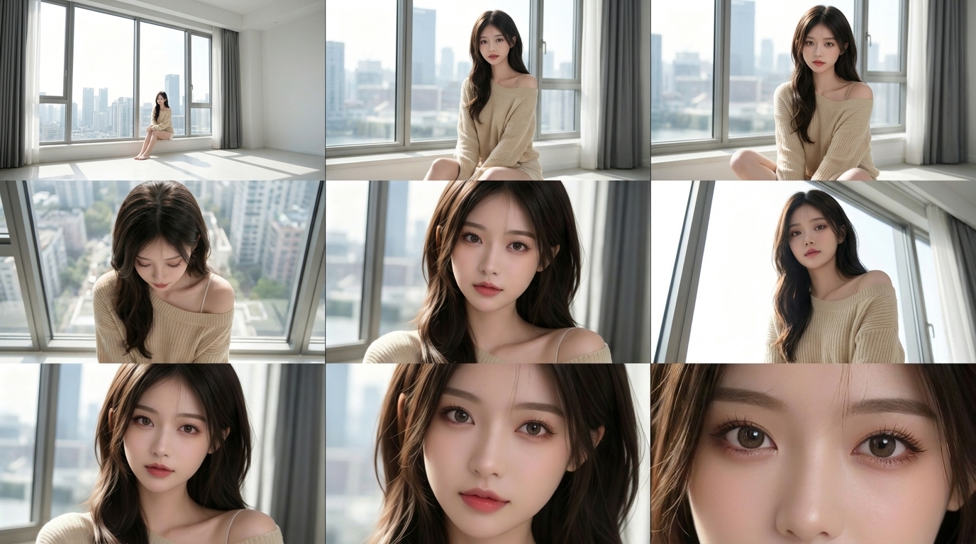girl1 窗邊九格 contact sheet juese5 — 城市窗景與景別遞進