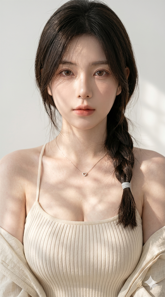 home-girl 特写 — 叶影打在脸与心形吊坠